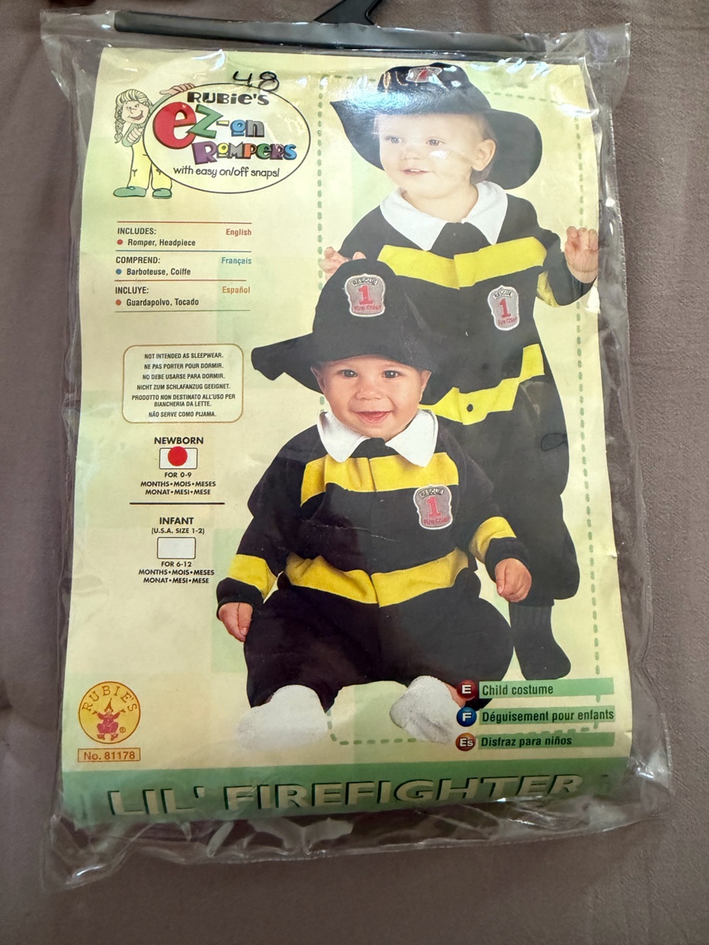 Rubie's Vintage Firefighter Costume 90’s Newborn Halloween